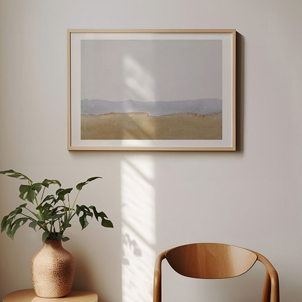 breathe art print by dan hobday in oak frame