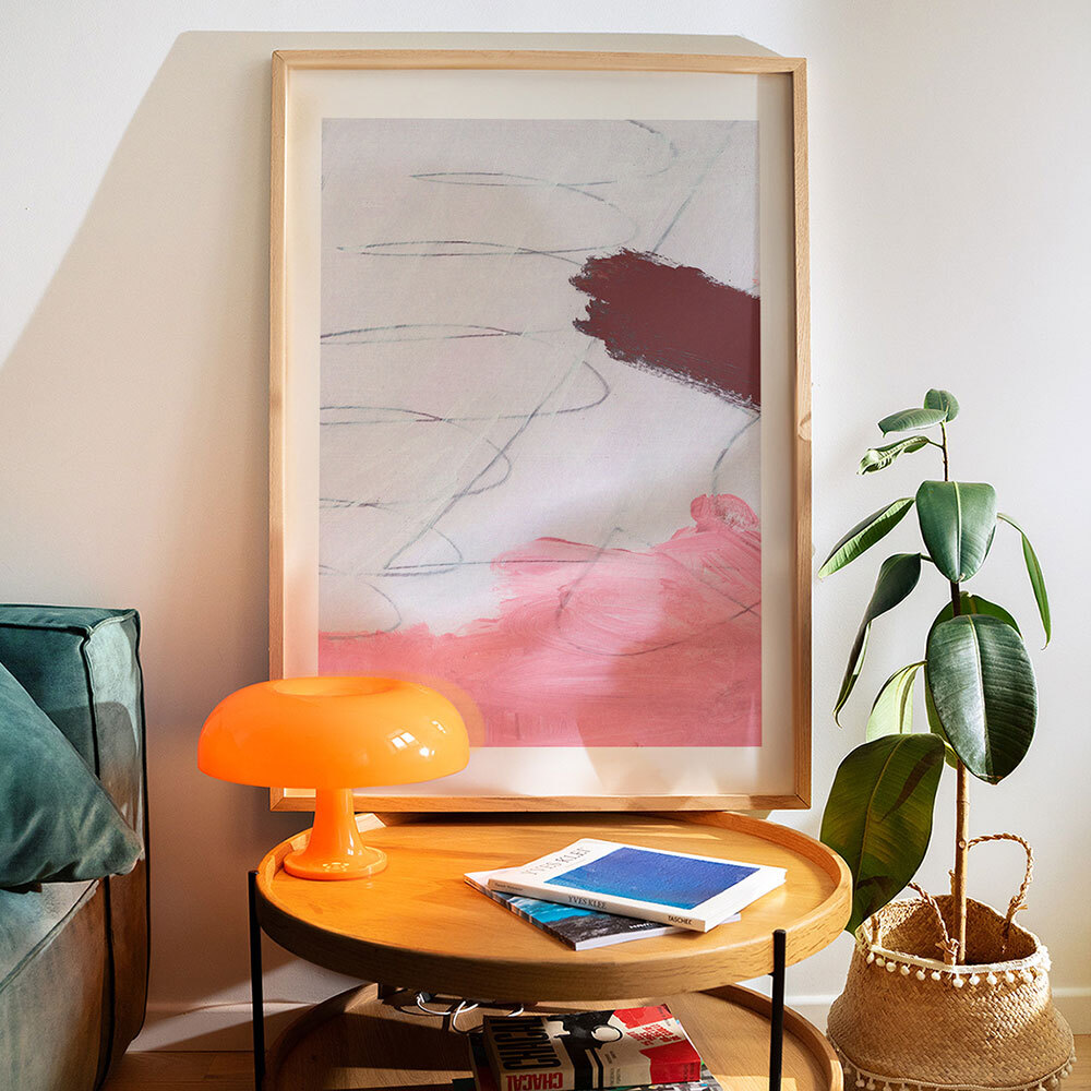 pink brush set 1 art print by dan hobday in oak frame