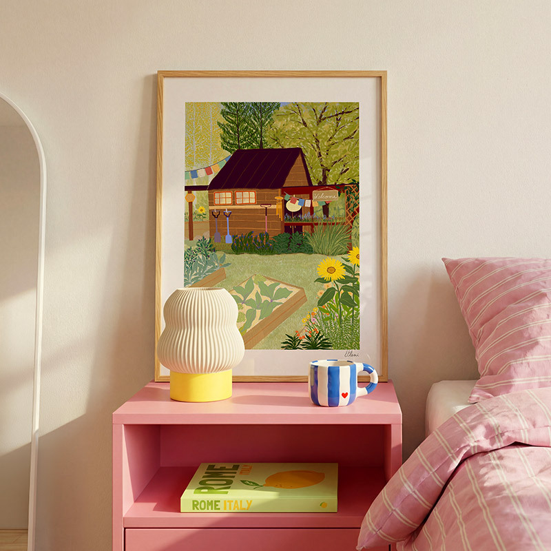 veggie garden art print by elsa eleni in oak frame