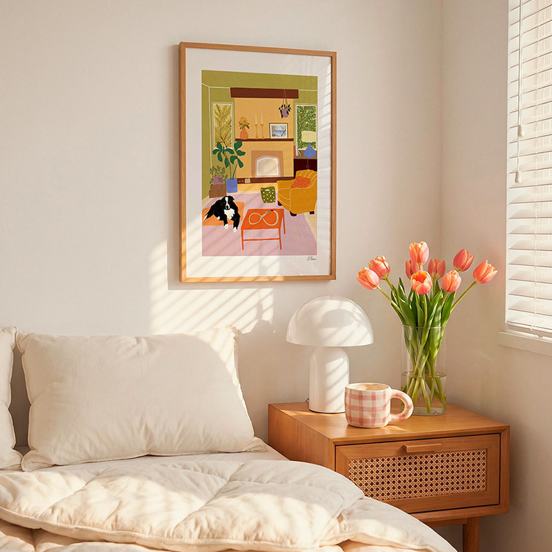 woodland home art print by elsa eleni in oak frame