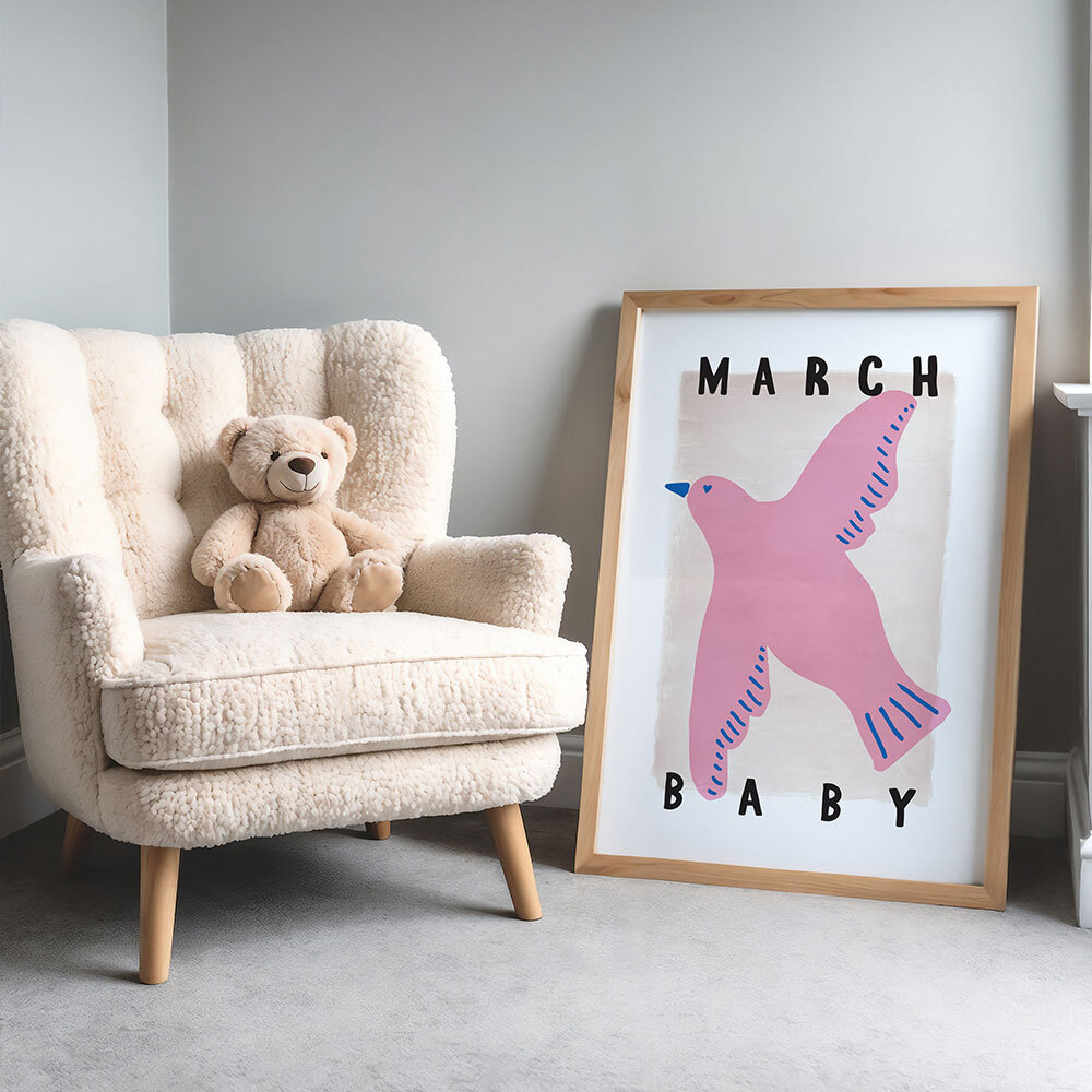 march baby art print by sun made studio in oak frame