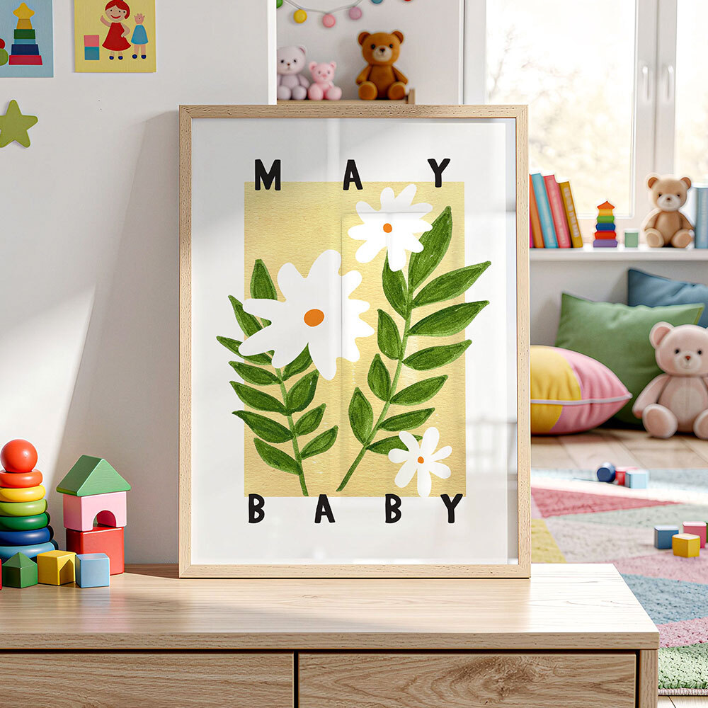 may baby art print by sun made studio in oak frame