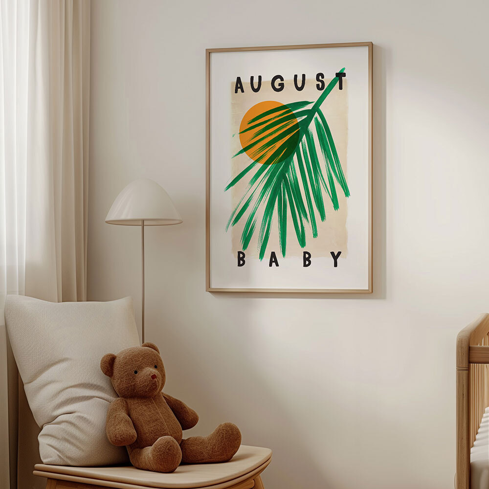 august baby art print by sun made studio in oak frame