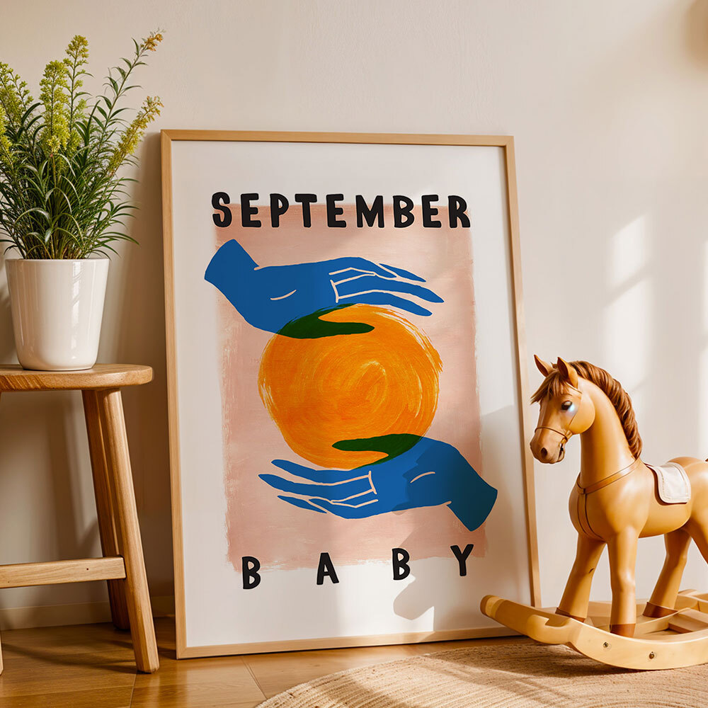 september baby art print by sun made studio in oak frame