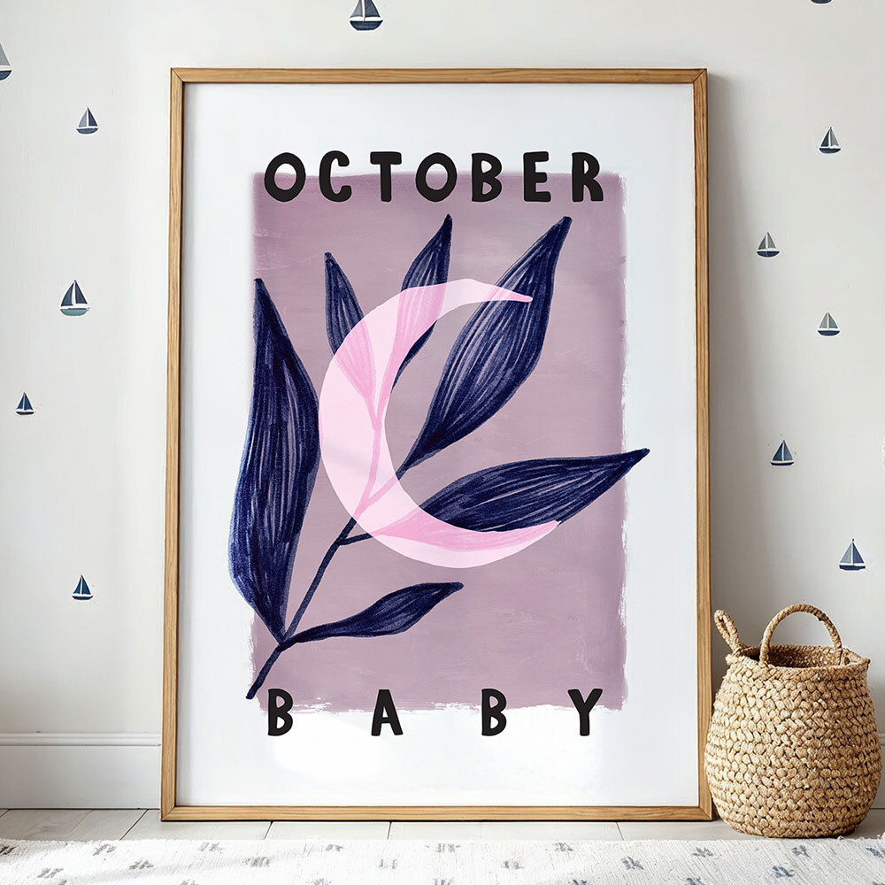october baby art print by sun made studio in oak frame
