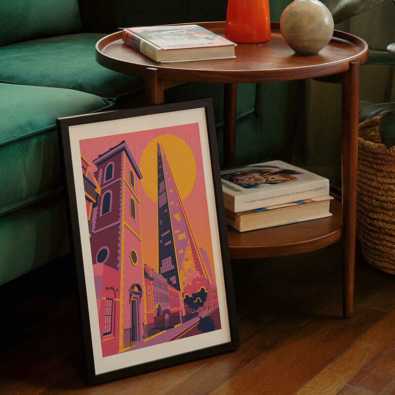 the shard at sunset art print by jack sinnott in black frame