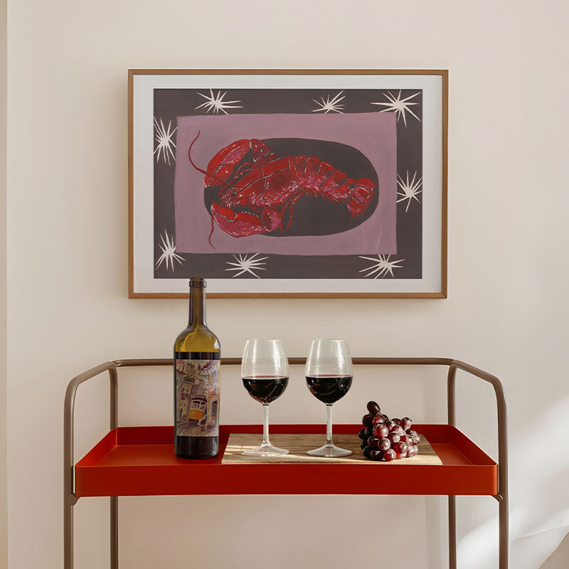 my lobster art print by jazmine joye in oak frame