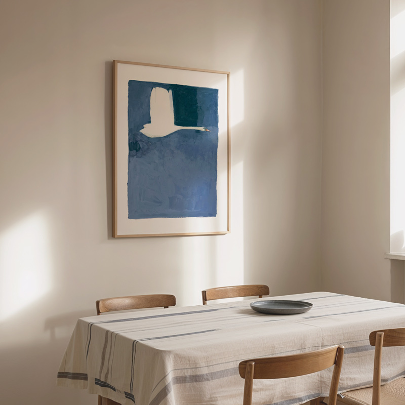 the swan ii by  art print by places and jorgen hansson in oak frame