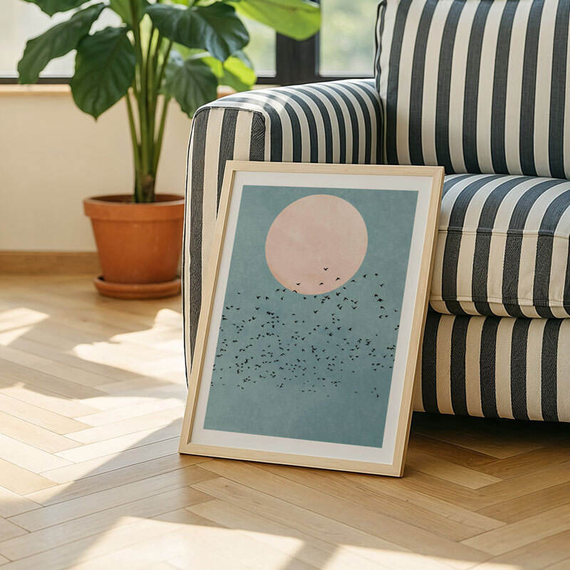 fly away art print by the kubistika in oak frame