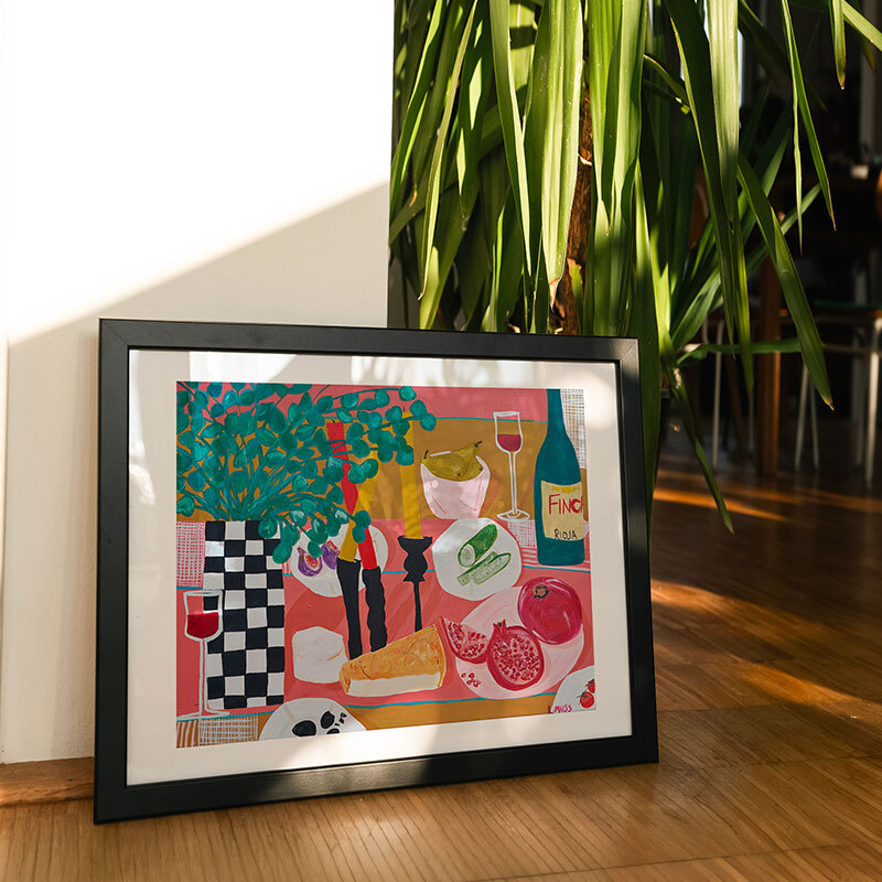 kitchen stories tapas art print by lucy muss in black frame