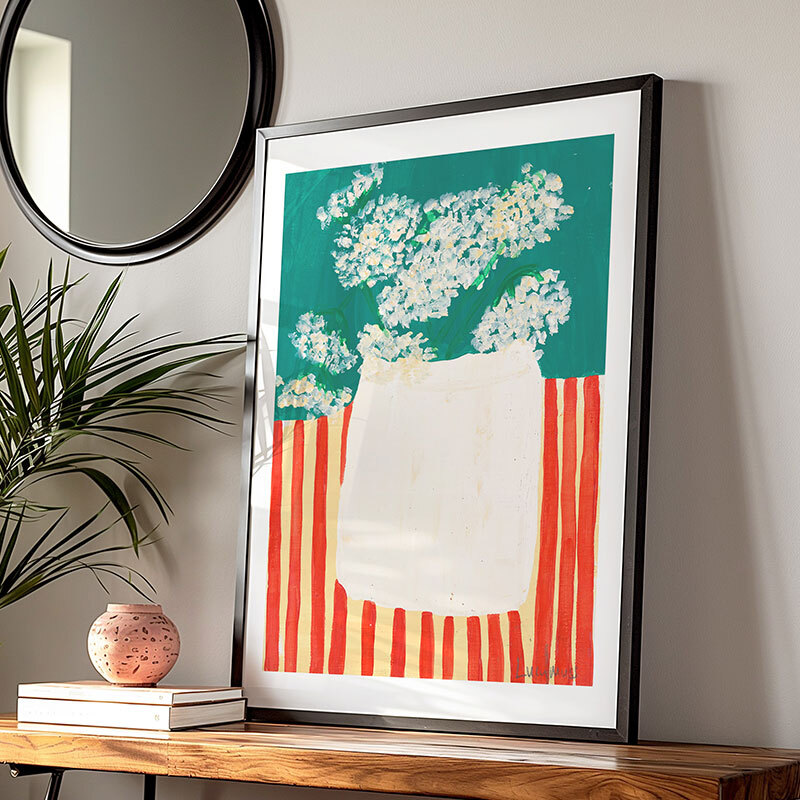 red stripes art print by lucy muss in black frame
