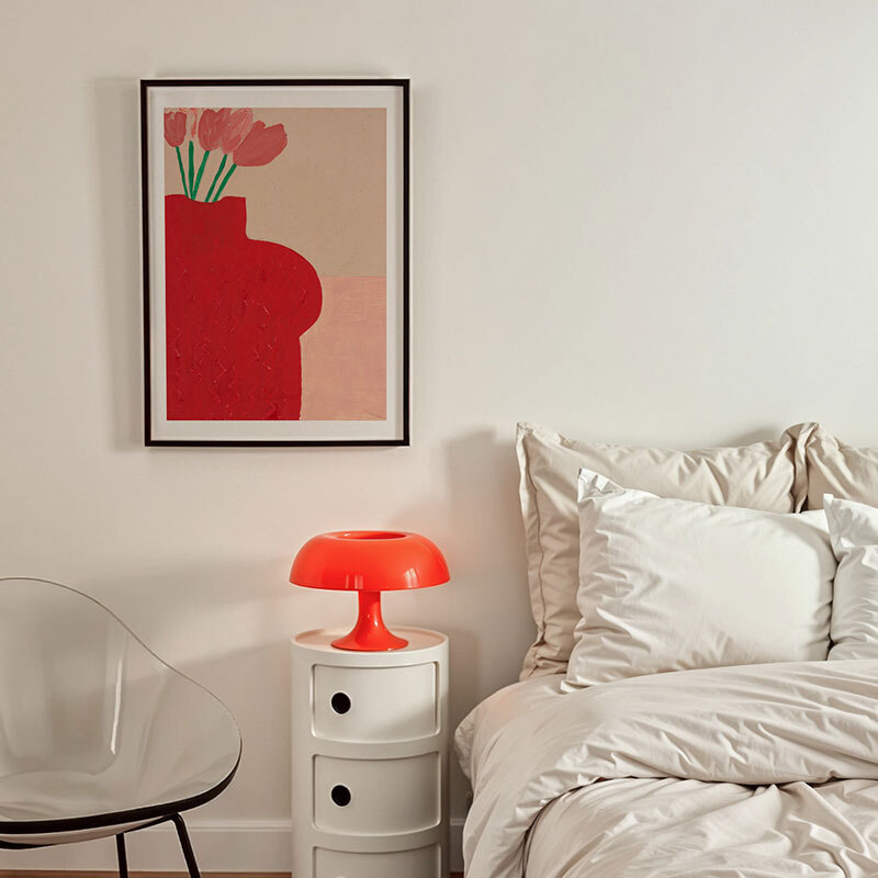 red bust vase art print by lucy muss in black frame