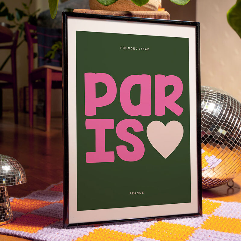 paris typography art print by luxe poster co in black frame