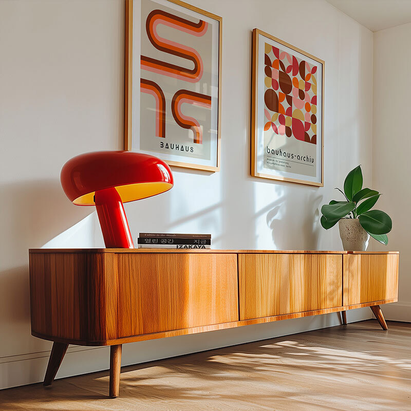 Warm Bauhaus Set by Luxe Poster Co in oak frame