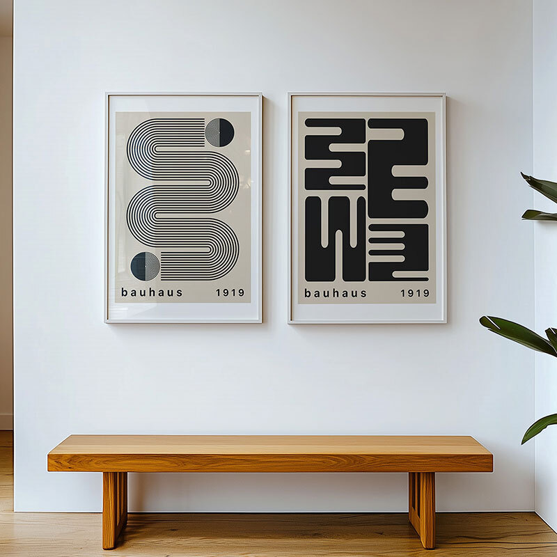 Black Bauhaus Set by Luxe Poster Co in white frame
