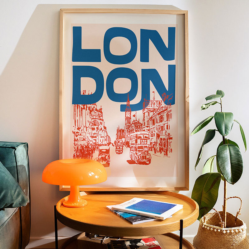london city art print by luxe poster co in oak frame