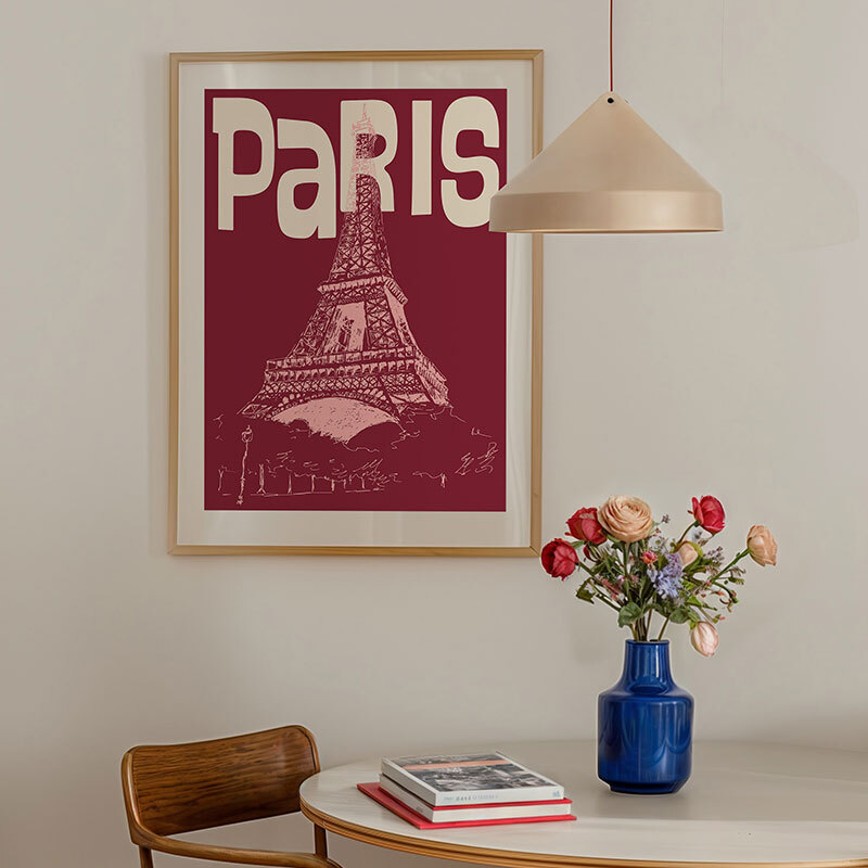 paris city art print by luxe poster co in oak frame