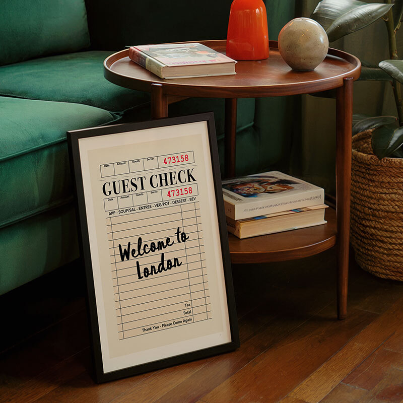 london guest check art print by luxe poster co in black frame