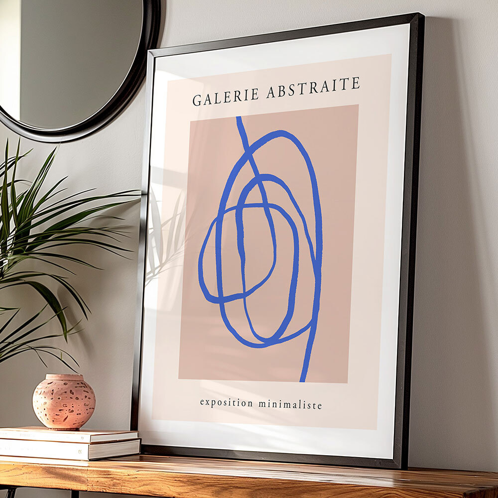 blue scribble art print by luxe poster co in black frame
