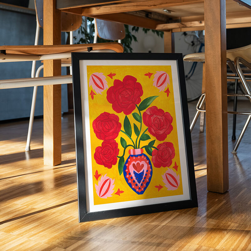 guldasta art print by mahin hussain in black frame