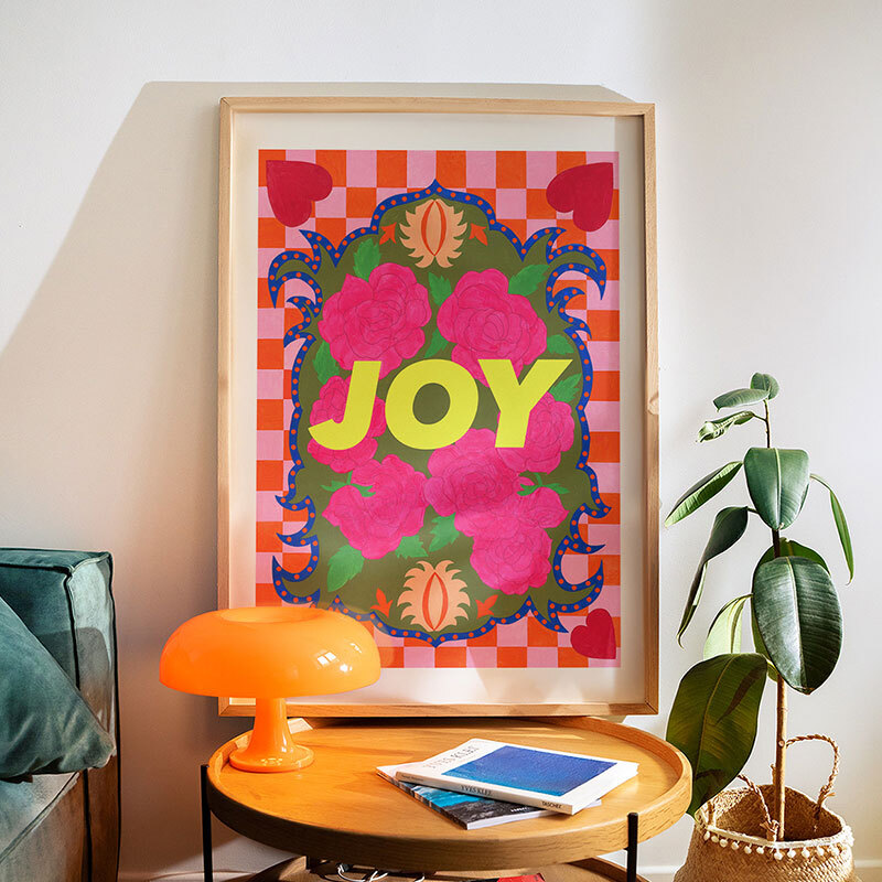 joyous florals art prints by mahin hussain in oak frame