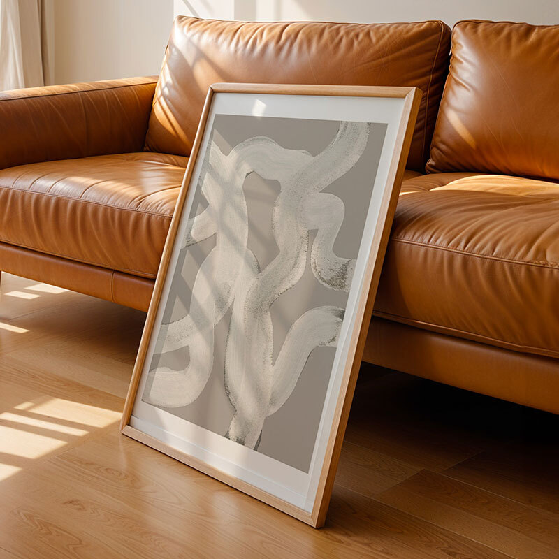 abstract brush strokes 65y art print by mareike boehmer in oak frame