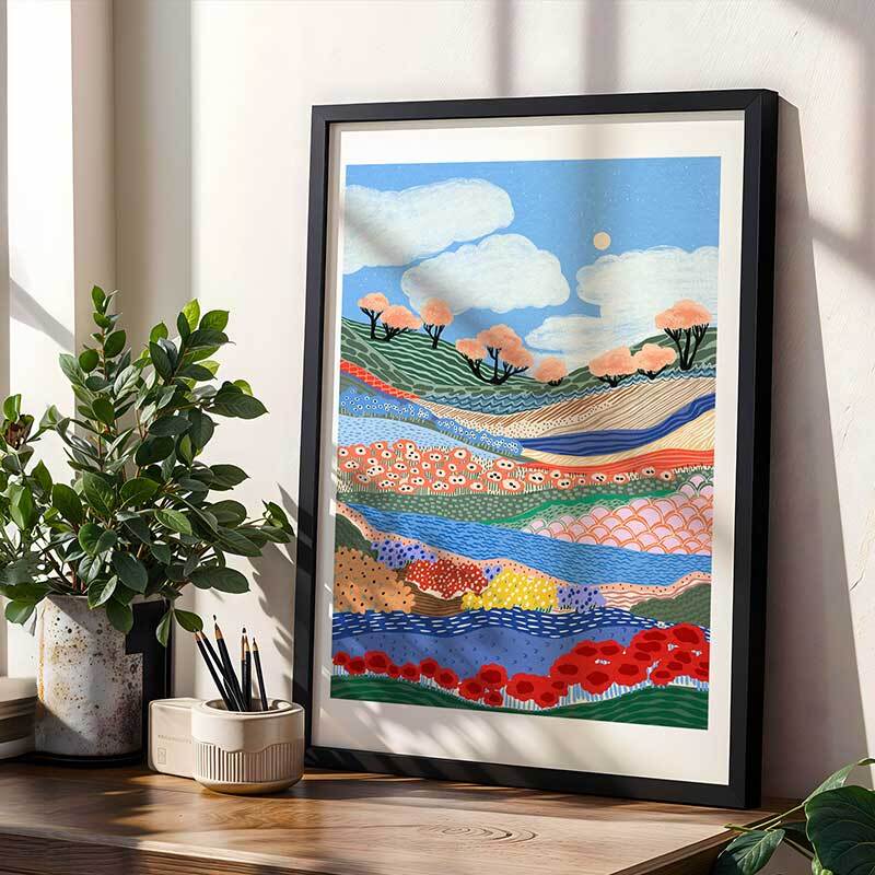 in the morning art print by marina ester castaldo in black frame