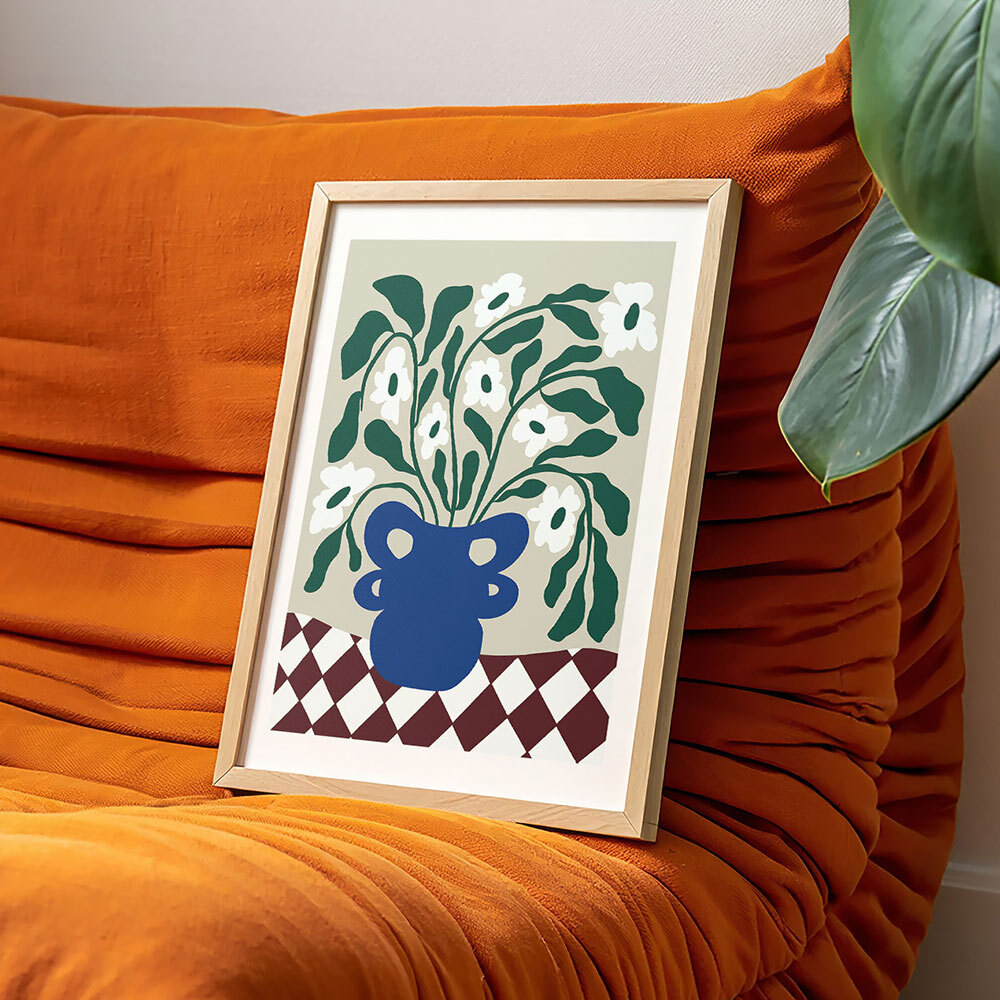 Greenery In A Vase Art Print by Miho Art Studio in Oak Frame