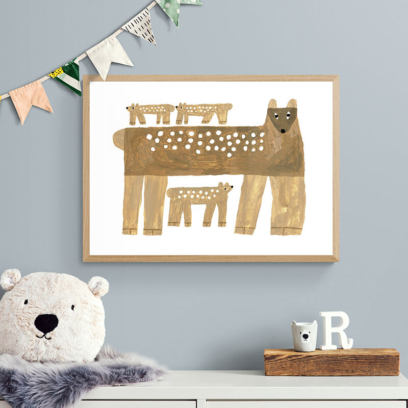 snow day art print by min pin in oak frame