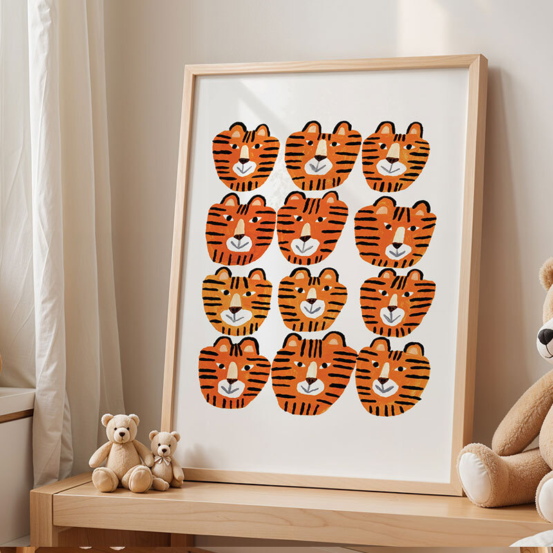 tiger tiger art print by min pin in oak frame