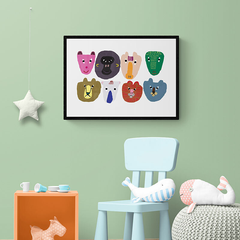 wild combination art print by min pin in black frame