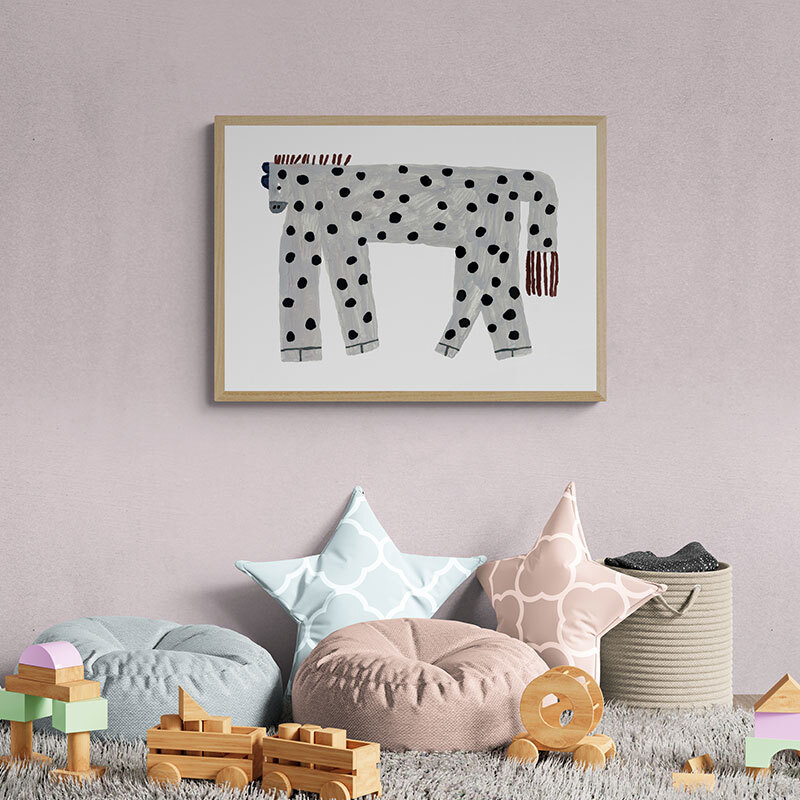 yeehaw spotty art print by min pin in oak frame