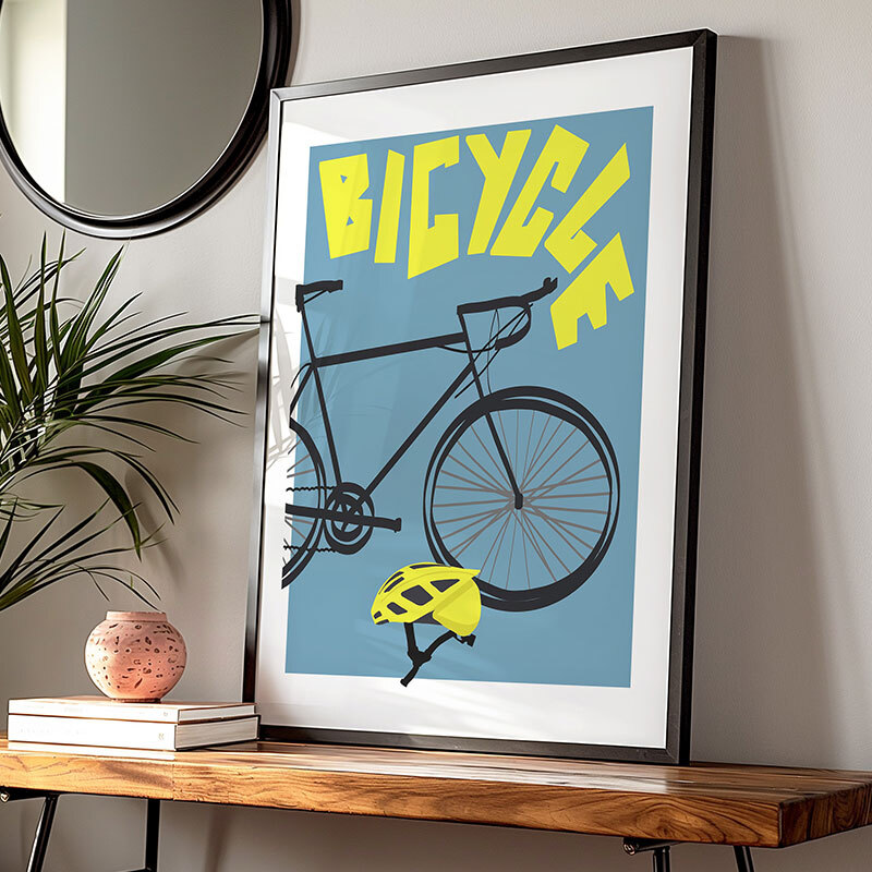 Bicycle club art print by natalie cass in black frame