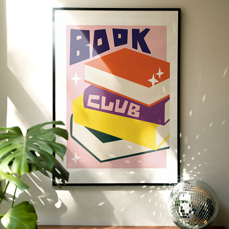 Book club art print by natalie cass in black frame