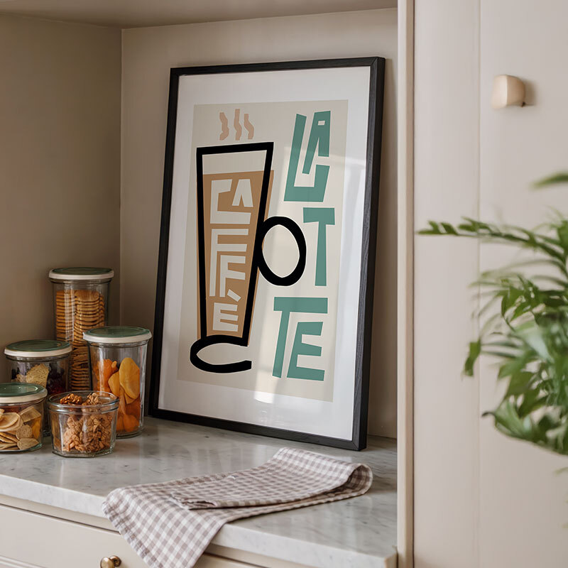 Caffe latte art print by natalie cass in black frame