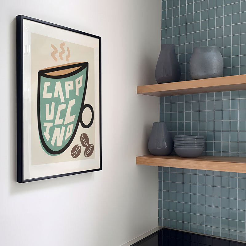 Cappuccino art print by natalie cass in black frame