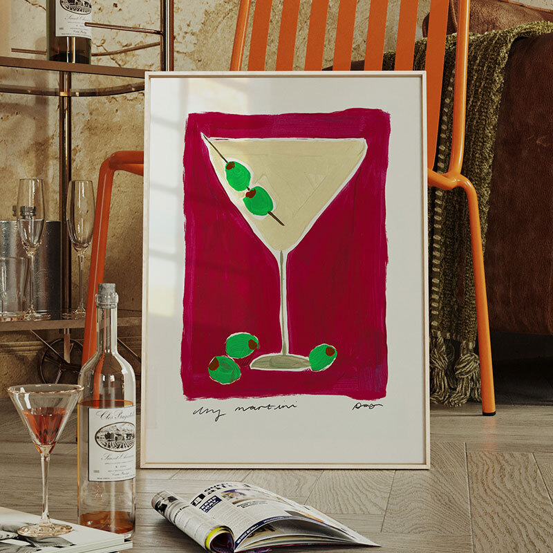 Dry martini cocktail art print by natalie cass in white frame
