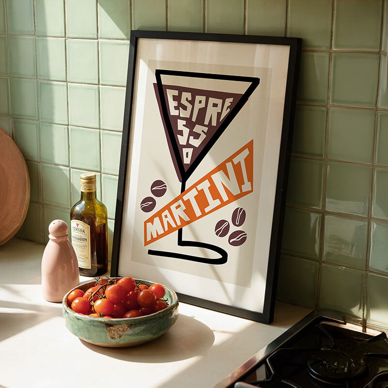 Espresso martini lover art print by natalie cass in black frame