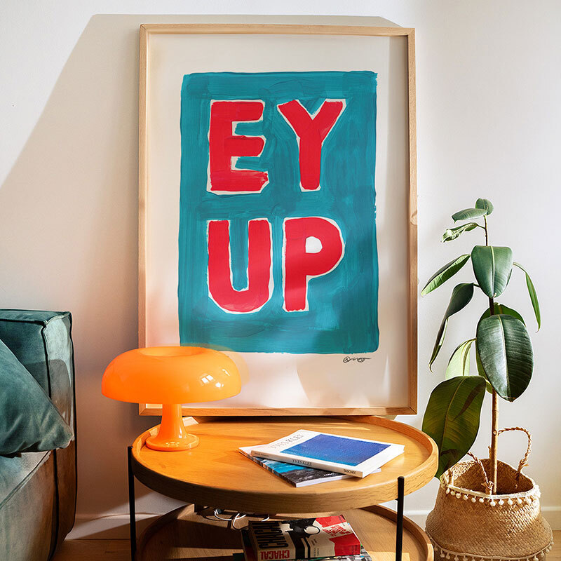 Ey up art print by natalie cass in oak frame