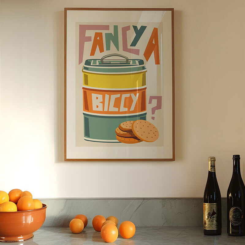 Fancy a biccy kitchen art print by natalie cass in oak frame