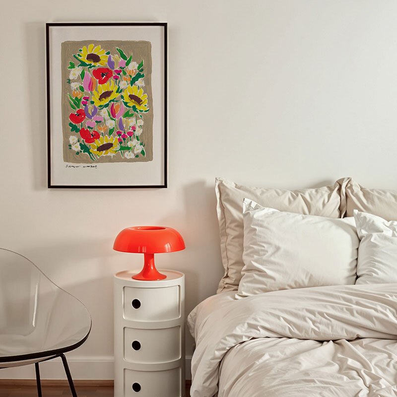 Summer flower market art print by natalie cass in black frame