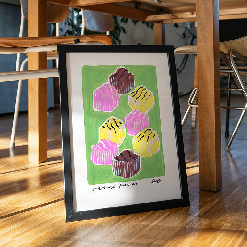 Fondant fancies art print by natalie cass in black frame