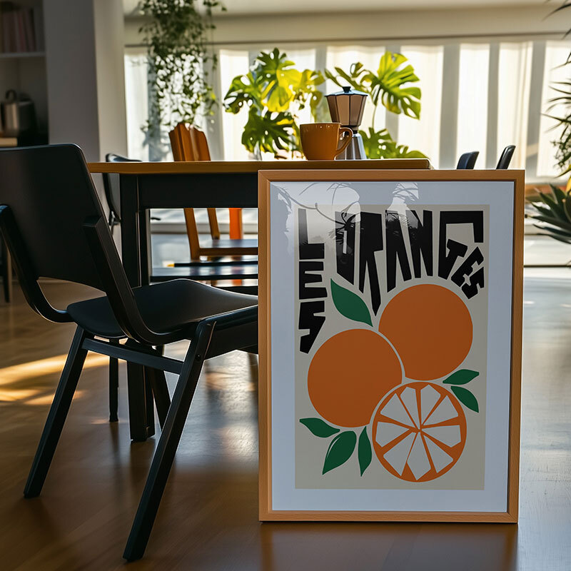 Les oranges art print by natalie cass in oak frame