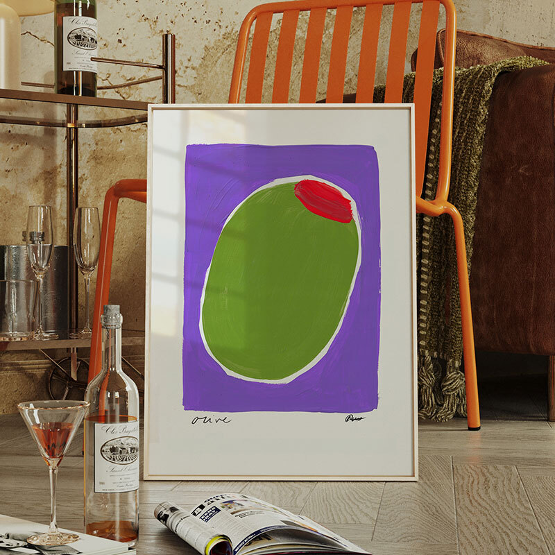 Big olive art print by natalie cass in white frame