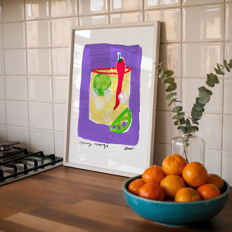 Spicy margs art print by natalie cass in white frame
