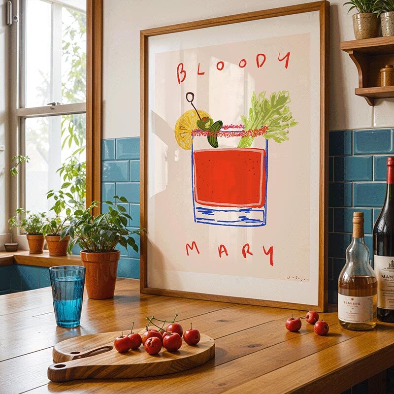 bloody mary art print by nia beynon in oak frame