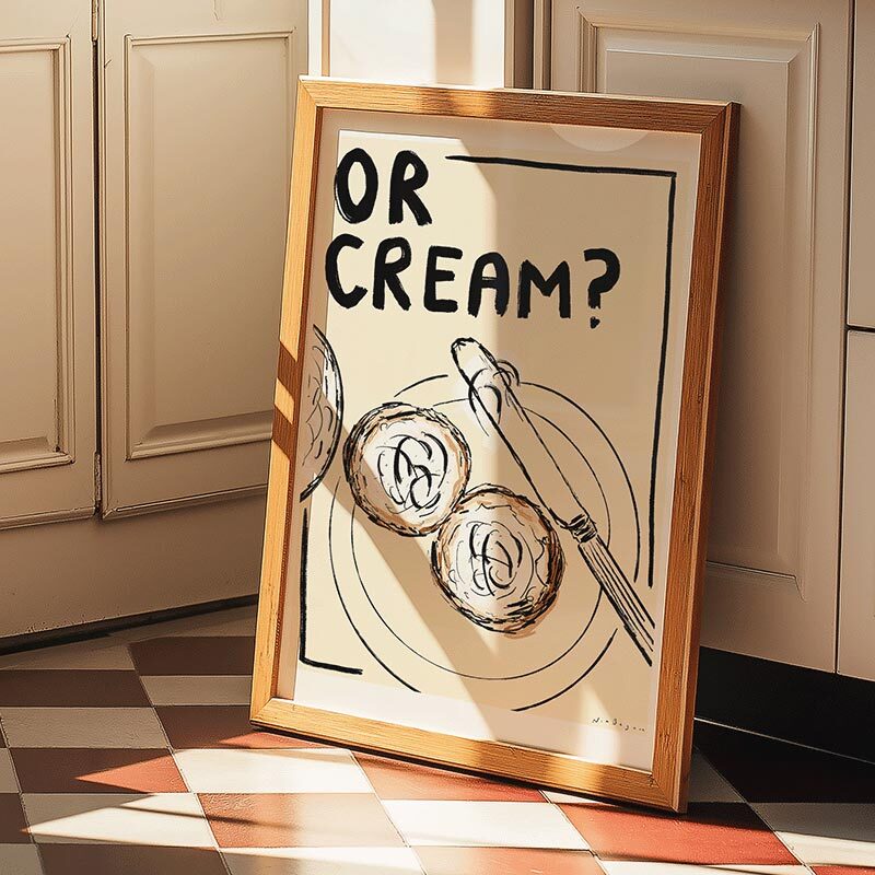 cream art print by nia beynon in oak frame