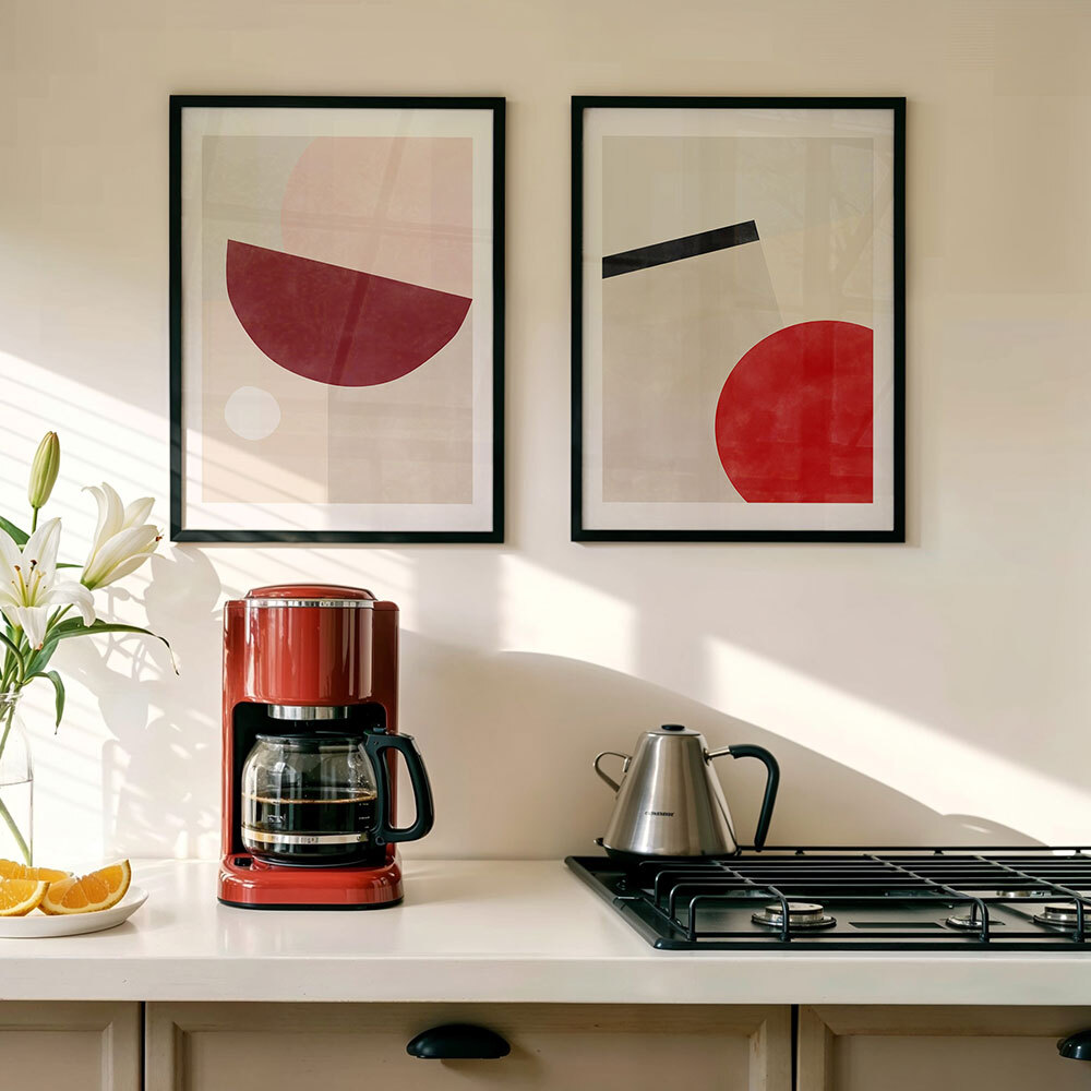 pink and red graphic set art print by the print republic in black frame