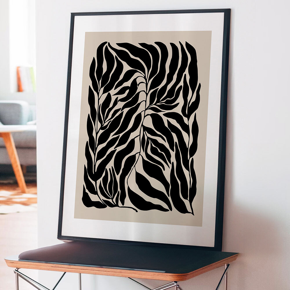 black botanical poster art print by the print republic in black frame