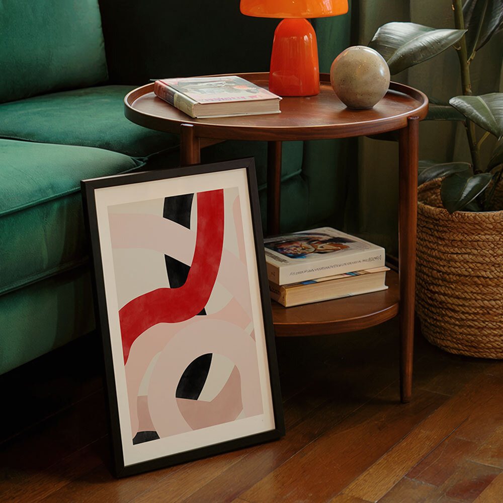 pink & red brushstrokes art print by the print republic in black frame